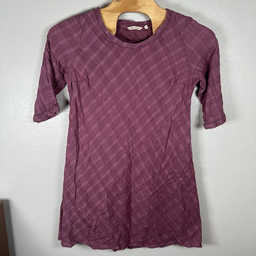 Soft Surroundings 3/4 Sleeve Midi Dress Womens XL Purple Pink Plaid Gauze Cotton